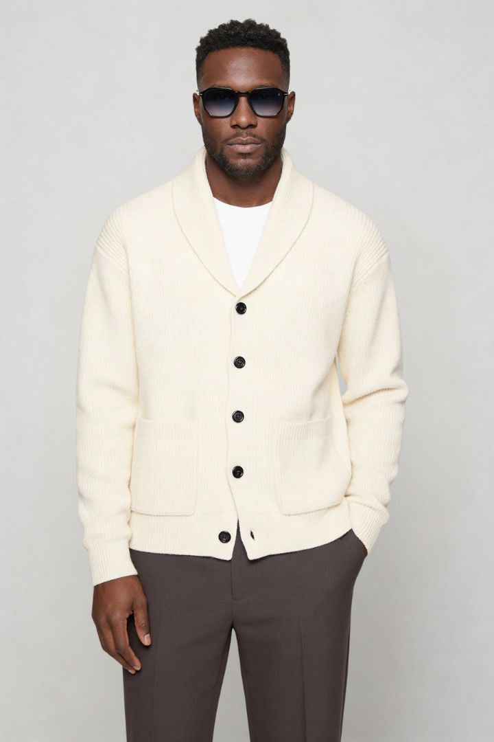Oliver Shawl Collar Knit Cardigan - White