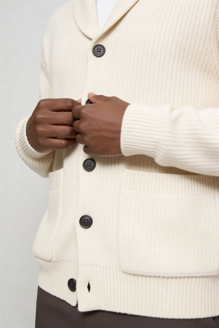 Oliver Shawl Collar Knit Cardigan - White