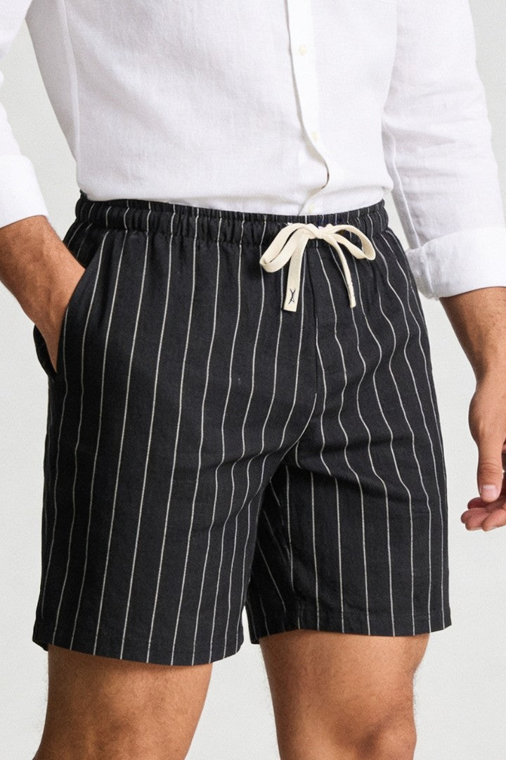 Tristan Linen Stripe Shorts - Black
