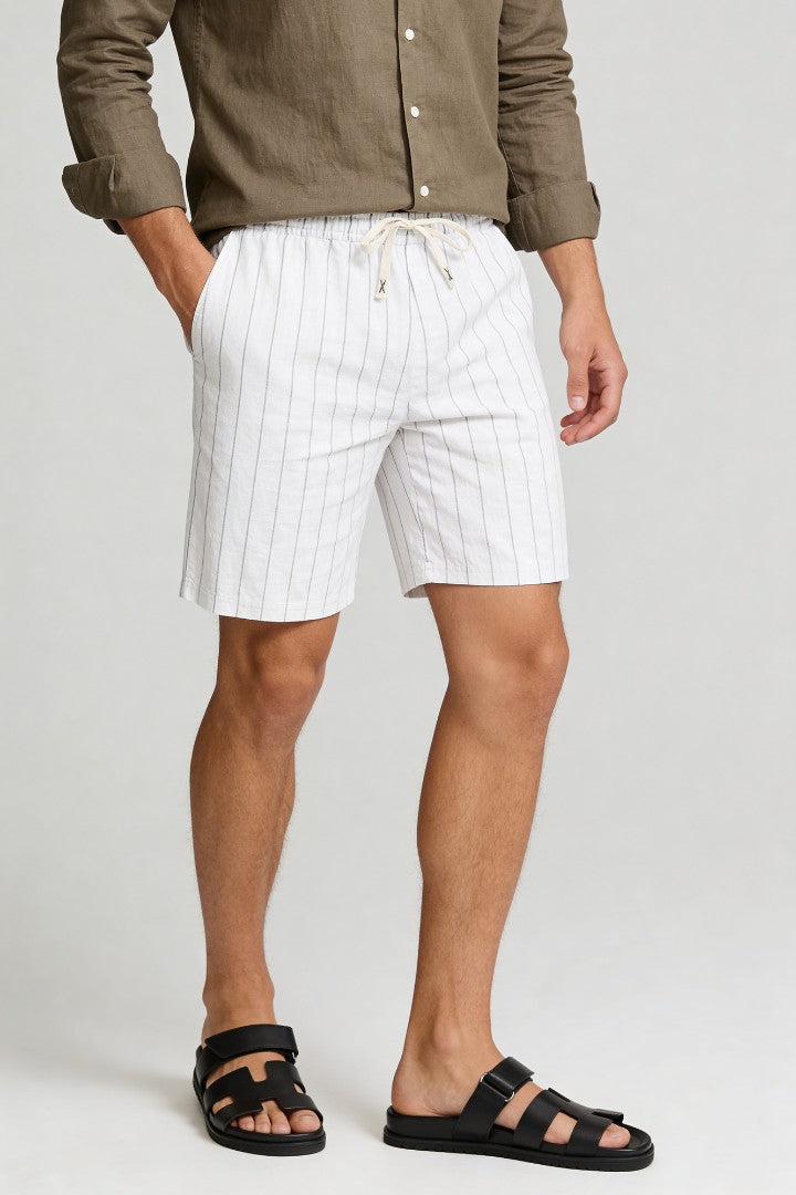 Tristan Linen Stripe Shorts - White