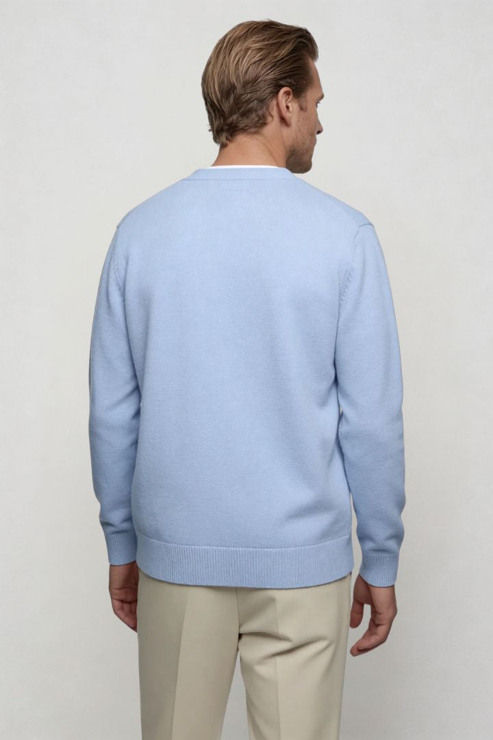 Milan Pure Wool V-Neck Cardigan - Sky Blue