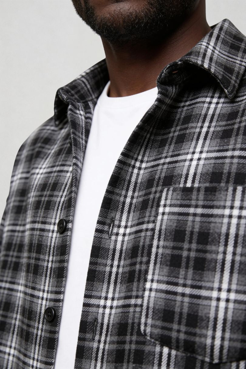 Arden Plaid Button Shirt - Black Plaid