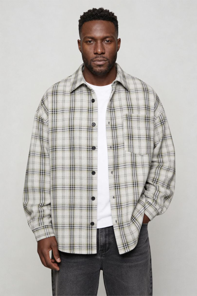 Arden Plaid Button Shirt - Stone Plaid