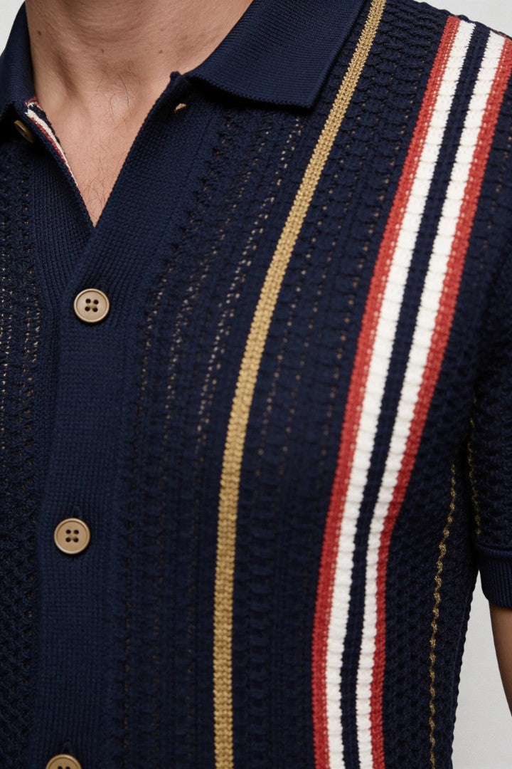Noah Textured Knit Shirt - Navy