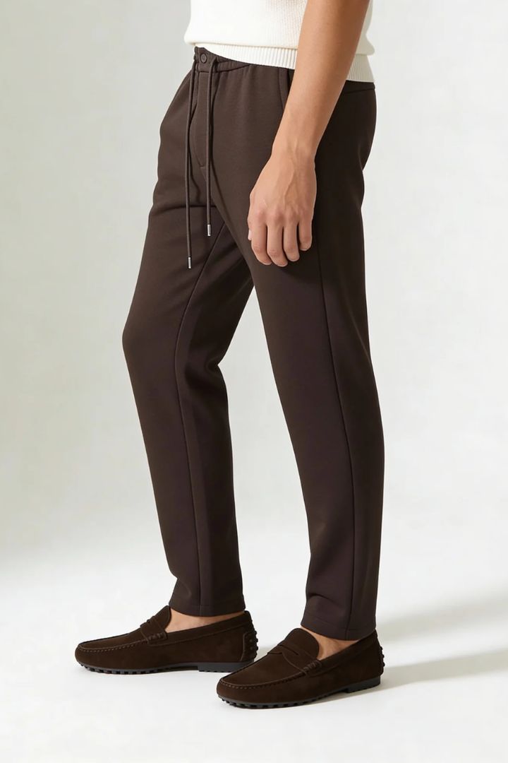 Wool Blend Drawstring Trousers - Espresso