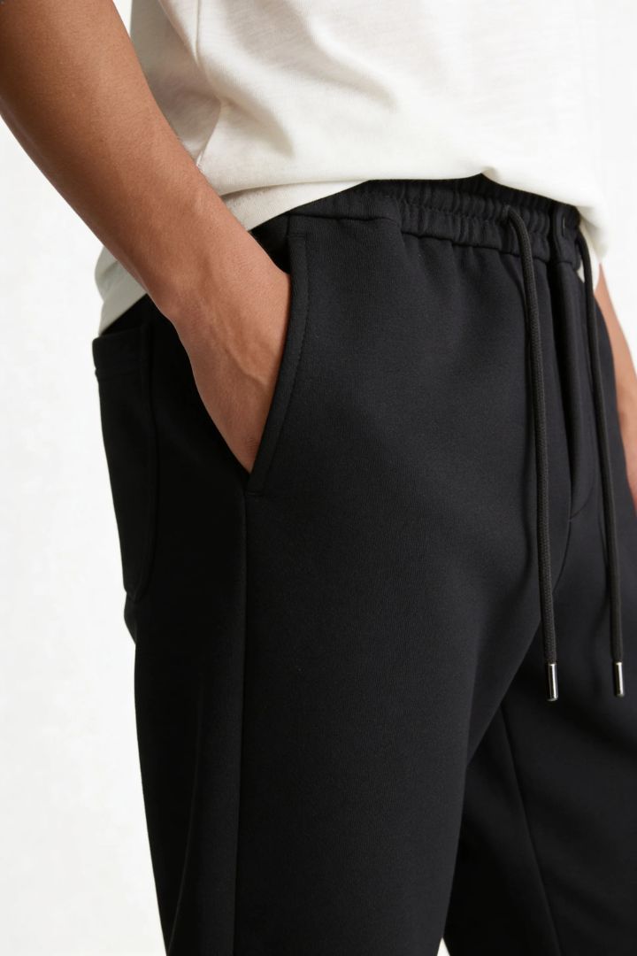 Wool Blend Drawstring Trousers - Jet Black