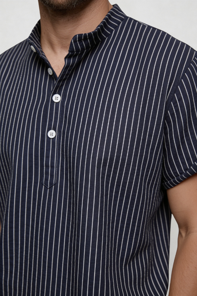 Kasen Striped Henley Shirt - Navy