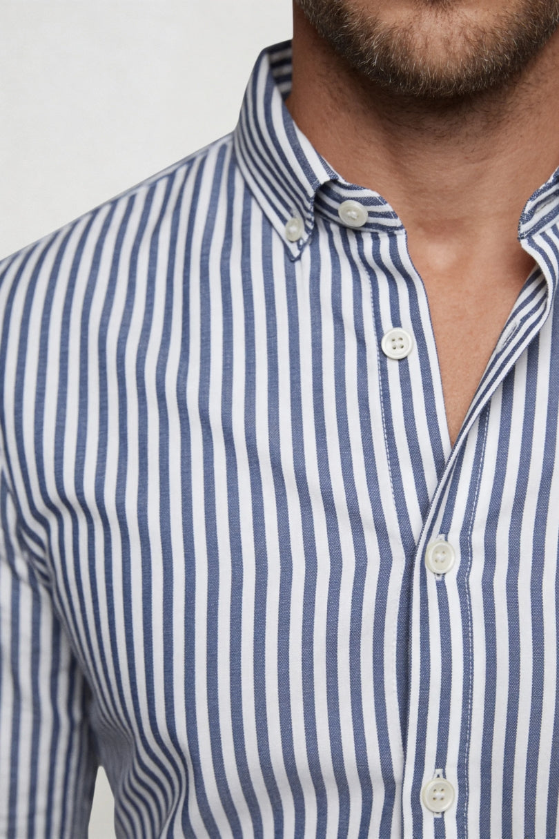 Dario No Iron Cotton Shirt - Oxford Blue