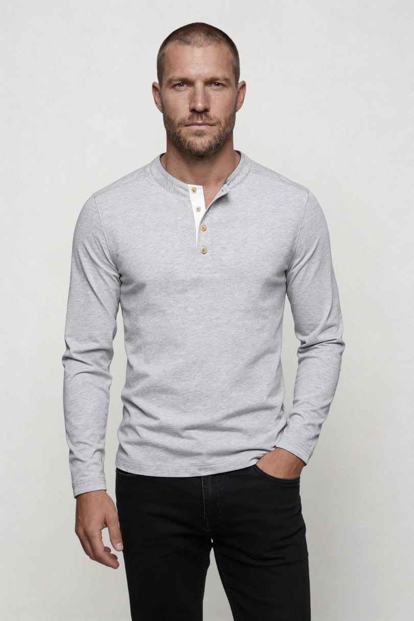 Wesley Cotton Henley Long Sleeve Shirt - Soft Grey