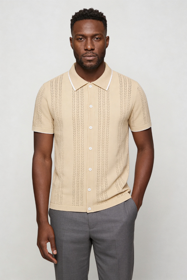 Marquez Knit Button Shirt - Beige