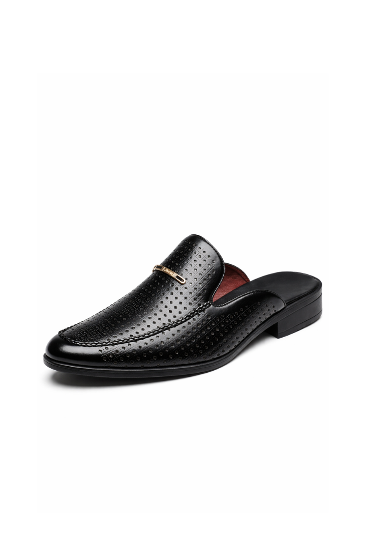 Anson Perforated Loafer Mule - Black