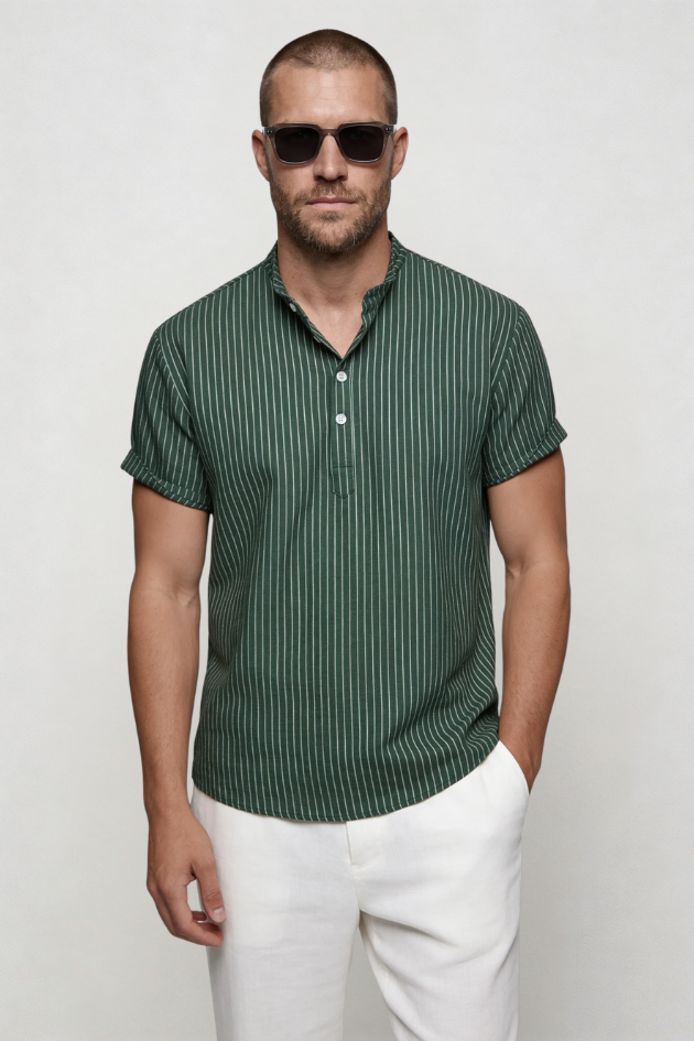 Kasen Striped Henley Shirt - Green