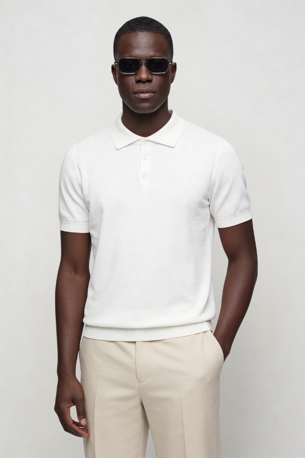 Rylan Knit Polo - White