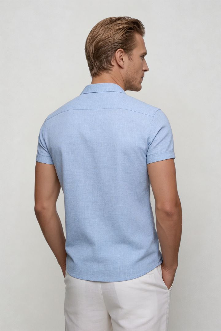 Riviera Short Sleeve Linen Shirt - Blue