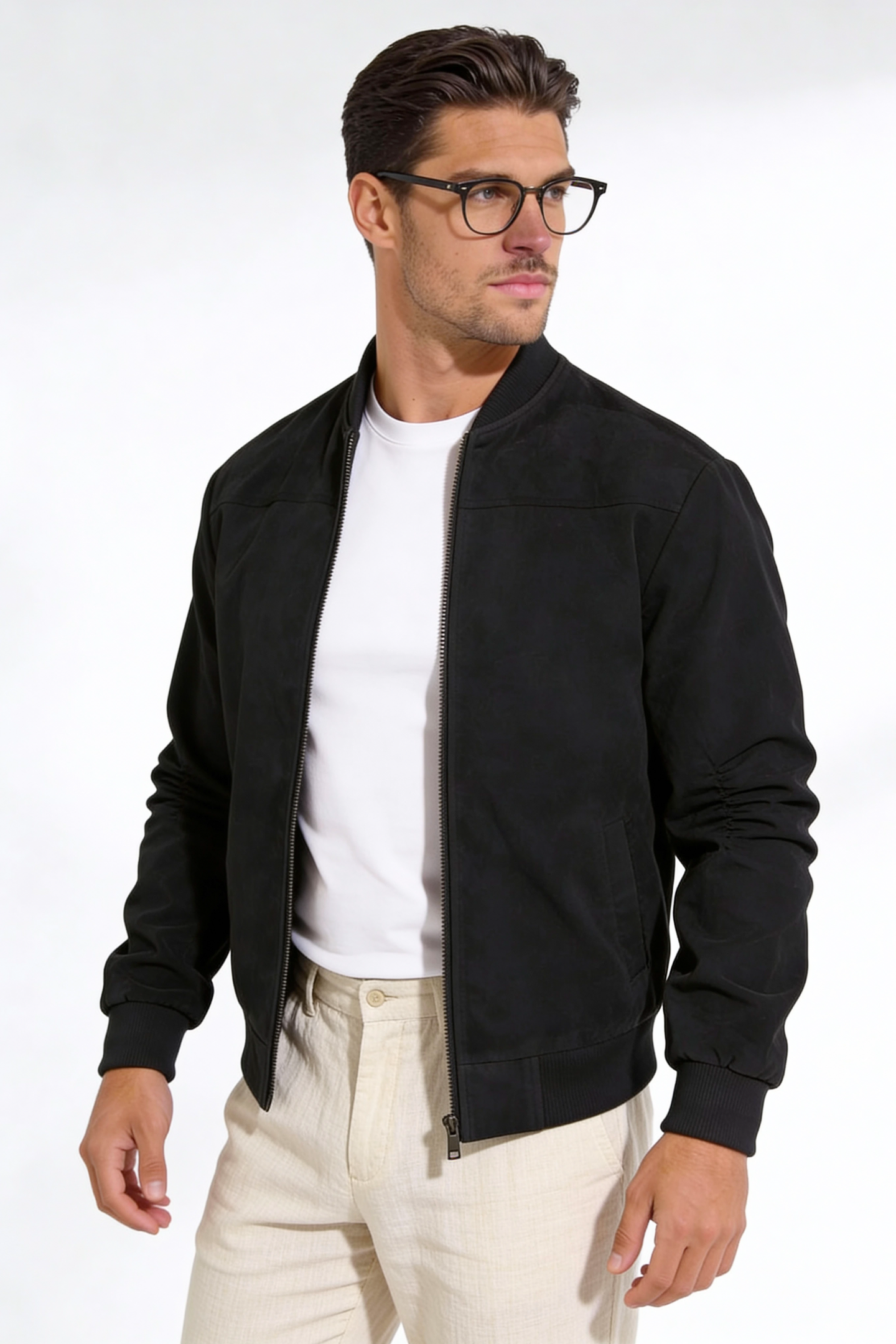 Calvion Suede Bomber Jacket - Black
